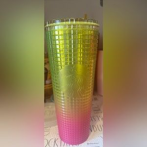 Venti Yellow & Pink Starbucks Grid Tumbler